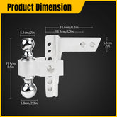 6" 10" Drop/Rise Adjustable Trailer Hitch Fits 2" Receiver with 2-5/16" Hitch Ball